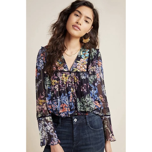 Anthropologie Vineet Bahl Vivienne Floral Embroidered Metallic Top Size Small - Picture 1 of 15